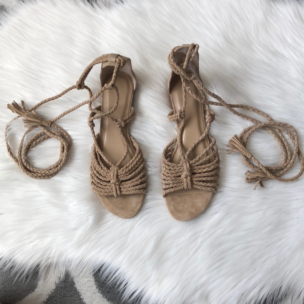 Joie Falk Ankle Tie Flat Sandal Powder Strappy 8